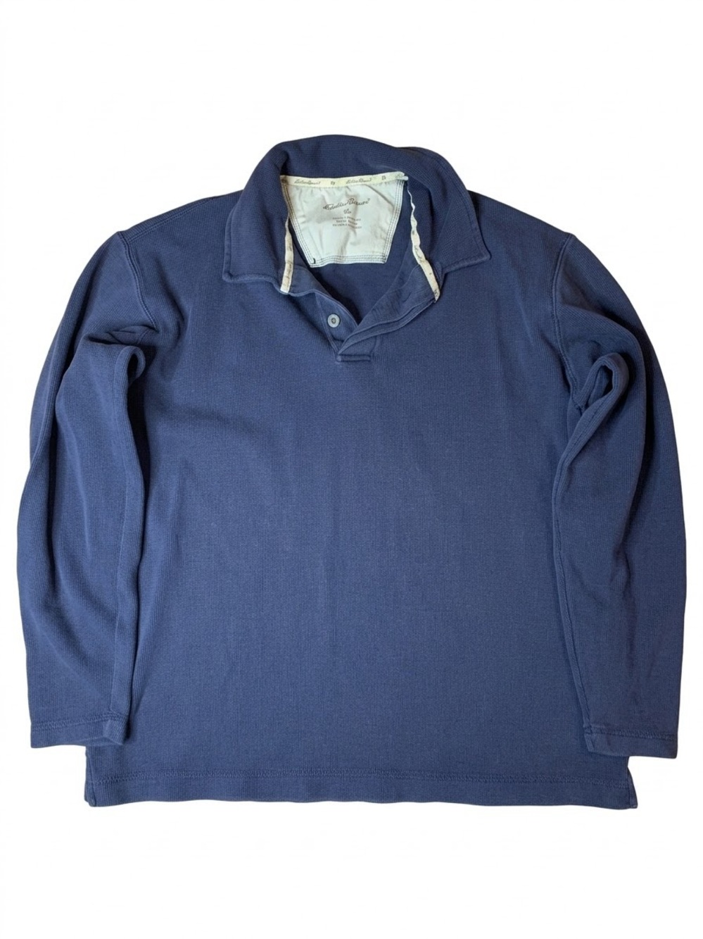 Eddie Bauer Blue Heavyweight Cotton Ribbed Knit Long Sleeve Polo Sweater - XL